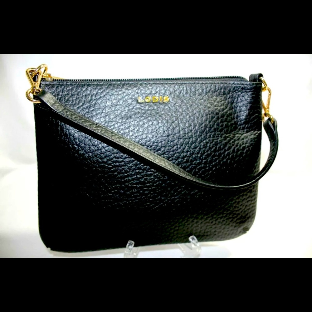 New Black LODIS Leather Clutch w/ Strap